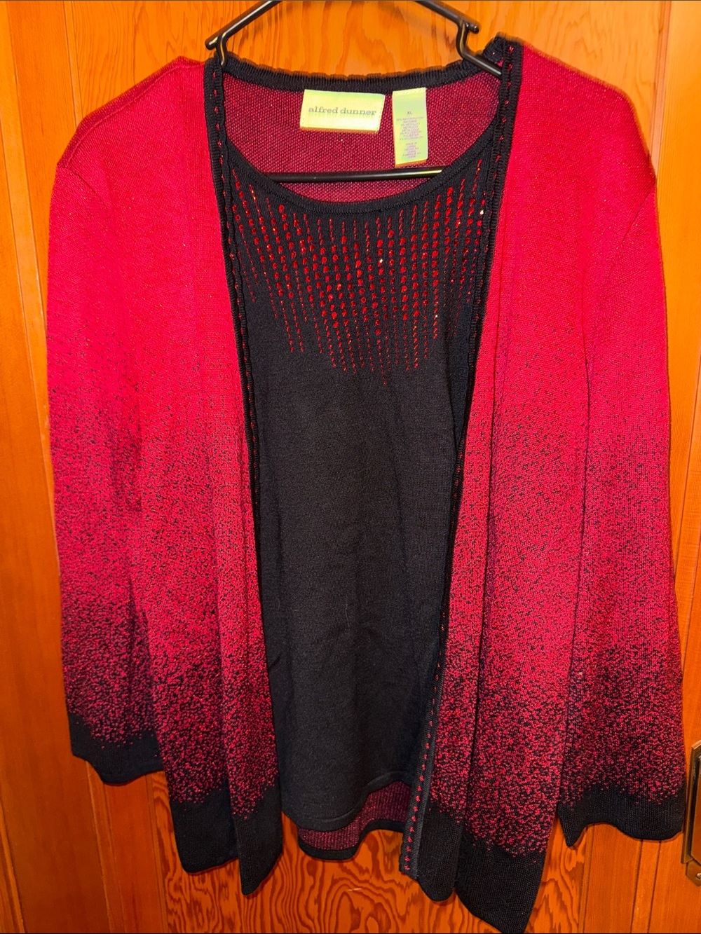 Alfred Dunner Red-to-Black Open-Front Cardigan